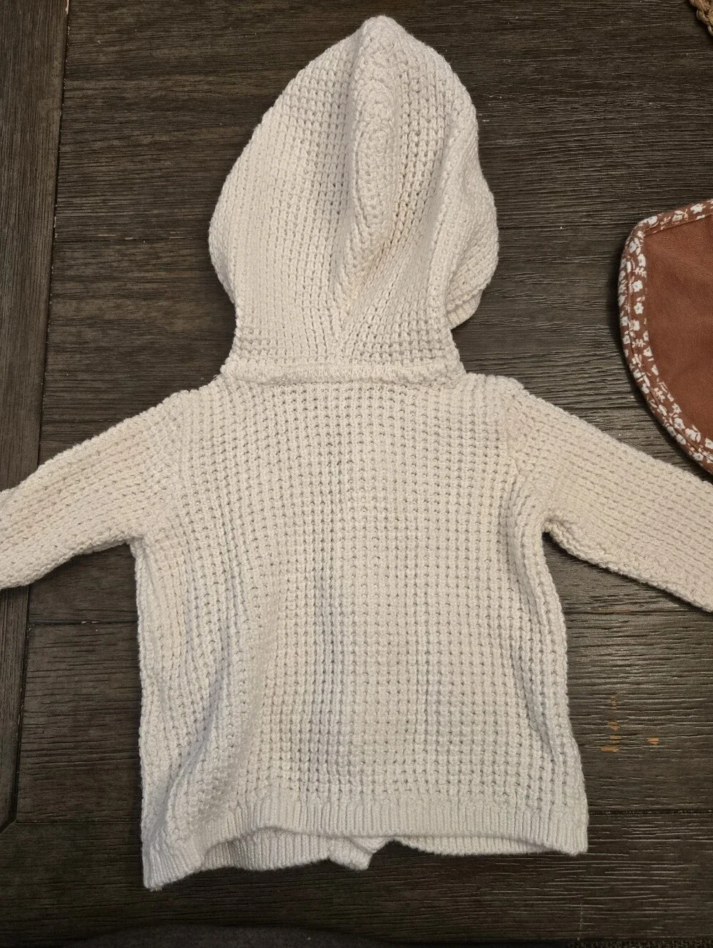 Carter's White Knit Hooded Cardigan with Brown Floral Bib Size 3 Months